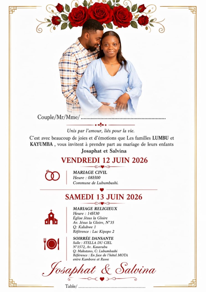 Invitation mariage Josaphat et Salvina