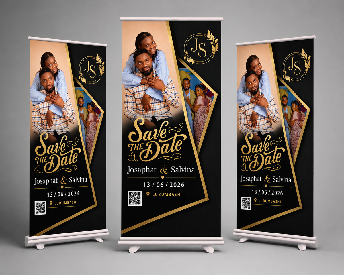 Mockup roll-up save the date Josaphat et Salvina